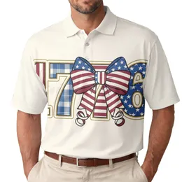 USA 250th Birthday: 1776 Patriotic Polo-Inspired Stripes Plaid Stars & Bow Men's Polo Shirt (Lightweight)