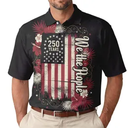 Patriotic American USA 250th Anniversary 1776 Distressed Flag We the People Tropical Men's Polo Shirt (Lightweight)