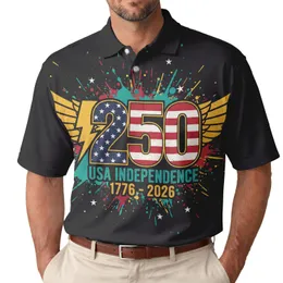 USA 250th Anniversary: Patriotic Distressed 250 Stars Stripes, Golden Wings, Independence 1776 Men's Polo Shirt (Lightweight)