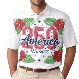 America 250th Anniversary: Red Knit 250, Navy America Script, Tropical Patriotic Design Men's Polo Shirt (Lightweight)