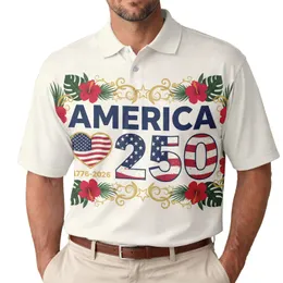 USA 250th Anniversary Distressed Flag AMERICA 250 Text Waving Heart 1776-2026 Hibiscus Men's Polo Shirt (Lightweight)