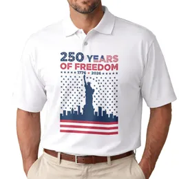 America 250th Birthday Statue of Liberty Cityscape Flag Stripes 1776 2026 Freedom Men's Polo Shirt (Lightweight)