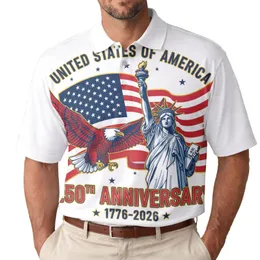United States 250th Anniversary Eagle Liberty Flag 1776-2026 Patriotic Graphic Men's Polo Shirt (Lightweight)