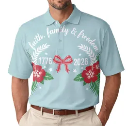 America 250th Birthday Faith, Family & Freedom 1776-2026 Laurel Wreath Star Men's Polo Shirt (Lightweight)
