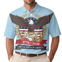 America 250th Anniversary Bald Eagle 1776-2026 Flag Laurel Wreath Patriotic Men's Polo Shirt (Lightweight)