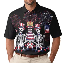 America 250th Anniversary Patriotic Skeletons Uncle Sam Flags Cake Fireworks Bunting Men's Polo Shirt (Lightweight)