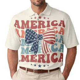 America 250th Anniversary Est 1776 Patriotic Bow Wavy AMERICA Stars Men's Polo Shirt (Lightweight)