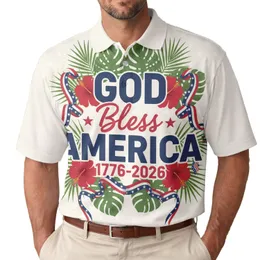 USA 250th: GOD Bless AMERICA 1776-2026 Navy Crimson Hibiscus Palm Design Men's Polo Shirt (Lightweight)