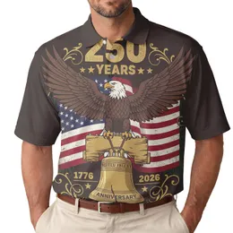 America 250th Birthday Eagle Liberty Bell Flag 1776-2026 Gold Tropical Design Men's Polo Shirt (Lightweight)
