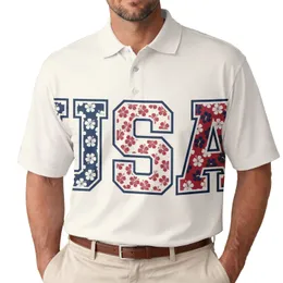 USA 250th Anniversary Est 1776 Patriotic Collegiate Floral Navy Red Art Men's Polo Shirt (Lightweight)