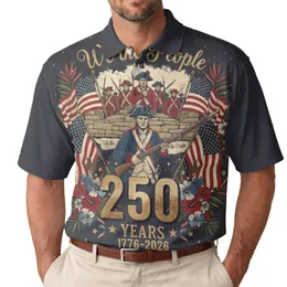 America 250th We The People 1776 Soldiers Polo Hibiscus Gold Scrollwork Patriot Men's Polo Shirt (Lightweight)