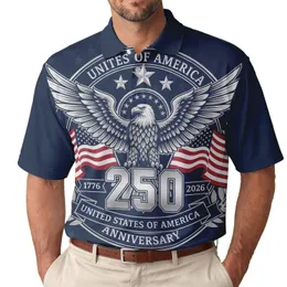 America 250th Anniversary Bald Eagle Shield 1776-2026 Flags Stars Laurel Wreaths Men's Polo Shirt (Lightweight)