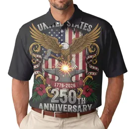 America's 250th Anniversary Eagle Anvil 1776-2026 Flag Palm Hibiscus Design Men's Polo Shirt (Lightweight)
