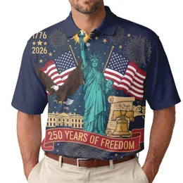 USA 250th Birthday: Liberty, Flag, Eagle Tropical Illustration - White House, Rushmore, 1776-2026 Men's Polo Shirt (Lightweight)