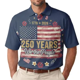 America 250th Anniversary Distressed Flag 1776 2026 We the People Gold Polo Men's Polo Shirt (Lightweight)