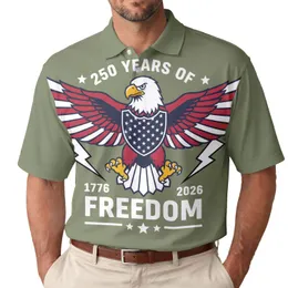 America 250th Bald Eagle Freedom: Polo Stars Stripes 1776 2026 Olive Green Design Men's Polo Shirt (Lightweight)