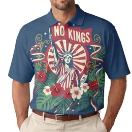 America 250th Anniversary Liberty 1776 No Kings Patriotic Tropical Colonial Blue Gold Men's Polo Shirt (Lightweight)