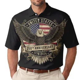 USA 250th Birthday Eagle | Vintage Distressed Flag 1776-2026 | Patriotic Tropical Americana Men's Polo Shirt (Lightweight)