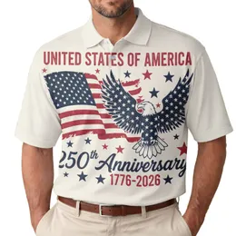 America 250th Anniversary Distressed Flag Eagle 1776-2026 Patriotic Tropical Illustration Men's Polo Shirt (Lightweight)