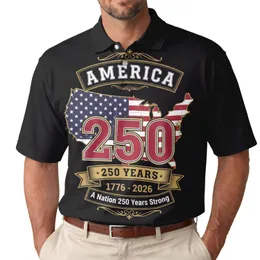 America 250th Anniversary United States Flag Map 1776-2026 Gold Scrollwork Men's Polo Shirt (Lightweight)