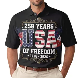 America 250th Anniversary 250 Years USA Flag 1776 Freedom Hibiscus Palm Scrollwork Men's Polo Shirt (Lightweight)