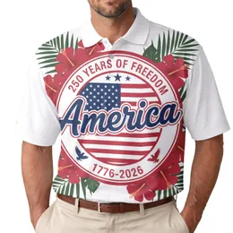 Patriot America 250th Anniversary Freedom Emblem Stars Stripes Hibiscus Palms Men's Polo Shirt (Lightweight)
