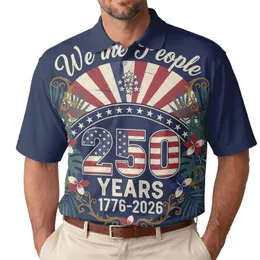 America 250th Commemoration: We The People 1776-2026 Distressed Flag Sunburst Palm Men's Polo Shirt (Lightweight)