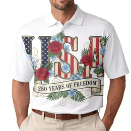 America 250th Birthday USA Ornate Letters Stars Stripes Roses Freedom Banner 1776 Men's Polo Shirt (Lightweight)