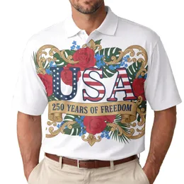 USA 250th Anniversary: Americana Polo Patriotic Blue Stars Red Stripes Scrollwork Men's Polo Shirt (Lightweight)