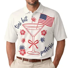America 250th: 'Tini Bit Patriotic' Martini Flag Crimson Red Polo Celebration Men's Polo Shirt (Lightweight)
