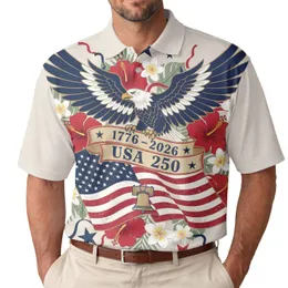 America 250th Birthday Eagle Flag 1776-2026 Hibiscus Plumeria Stars Design Men's Polo Shirt (Lightweight)