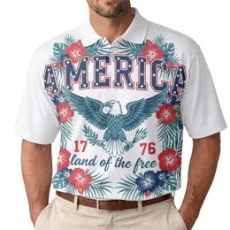 America 250th Anniversary Eagle 1776 Land of the Free Collegiate Tropical Hibiscus Men's Polo Shirt (Lightweight)