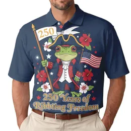 America 250th Anniversary: Colonial Frog, Tricorne Hat, Patriotic Hibiscus & Flag Men's Polo Shirt (Lightweight)