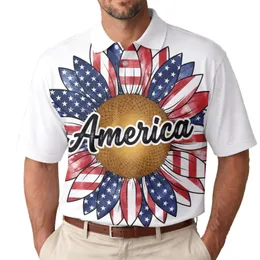 America 250th 1776 Distressed Sunflower Flag Petals Script Lettering Men's Polo Shirt (Lightweight)