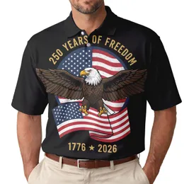 USA 250th Birthday Bald Eagle Flag 1776-2026 Freedom Celebration Design Men's Polo Shirt (Lightweight)