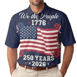 America 250th: We the People 1776 Distressed Flag, Polo Laurel, Hibiscus Design Men's Polo Shirt (Lightweight)