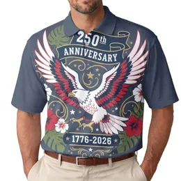 America 250th Eagle: Patriotic Polo Hibiscus 1776-2026 Navy Crimson Gold Stars Men's Polo Shirt (Lightweight)
