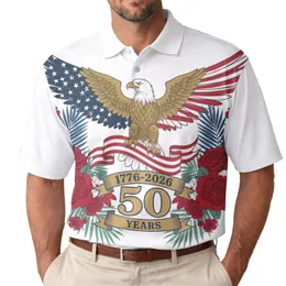 America 250th Anniversary Bald Eagle Flag 1776-2026 Stars Stripes Crimson Rose Wreath Men's Polo Shirt (Lightweight)