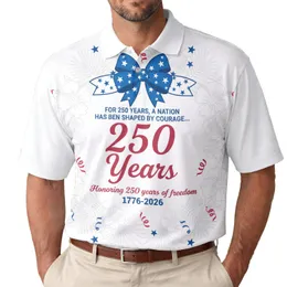 USA 250th Anniversary: Patriotic '250 Years' Polo Palm Hibiscus Star Ribbon Men's Polo Shirt (Lightweight)