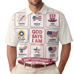 USA 250th Birthday Patriotic Affirmation Grid: Flag, Eagle, Uncle Sam Emblems Men's Polo Shirt (Lightweight)