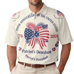 Patriot's Descendant: USA 250th Anniversary Polo Flag Bow 1776-2026 Commemorative Men's Polo Shirt (Lightweight)