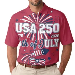 USA 250th Anniversary 1776 Firework Rocket Striped Bow Outline Stars 4th of July Men's Polo Shirt (Lightweight)