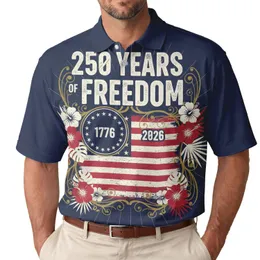 America 250th Birthday Freedom Flag 1776-2026 Polo Hibiscus Palm Star Men's Polo Shirt (Lightweight)