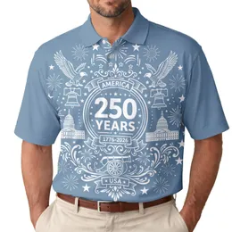USA 250th Birthday Patriotic Polo Liberty Bell Eagle Independence Hall Men's Polo Shirt (Lightweight)
