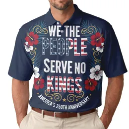 America 250th We The People Serve No Kings Flag Hibiscus Star Navy Gold Design Men's Polo Shirt (Lightweight)