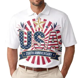 USA 250th Anniversary Patriotic Tropical Stars Stripes Golden Star Sunburst Men's Polo Shirt (Lightweight)