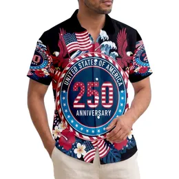USA 250th Anniversary Emblem: Patriotic Hawaiian Stars Stripes Circle Badge 1776 Short-sleeve Hawaiian Shirt
