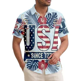Patriotic Hawaiian USA 250th Est. 1776: Distressed Flag, Tropical Blooms Short-sleeve Hawaiian Shirt