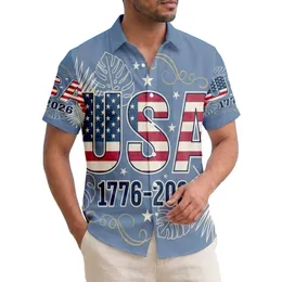 America 250th: Distressed USA Flag 1776-2026 Tropical Hawaiian Patriotic Design Short-sleeve Hawaiian Shirt