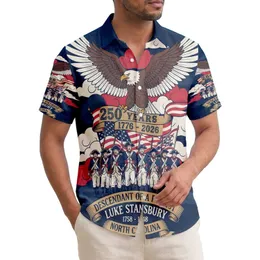 Patriot Descendant America 250th Eagle Revolution Soldiers 1776-2026 Navy Red White Short-sleeve Hawaiian Shirt